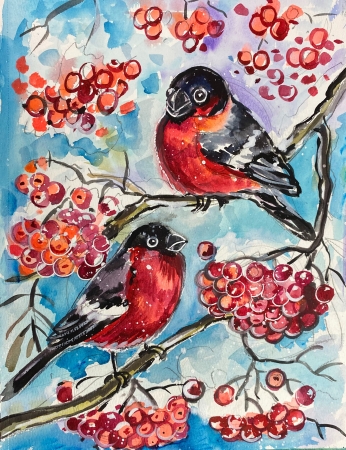 Bullfinches 2 by artist Anastasia Shimanskaya